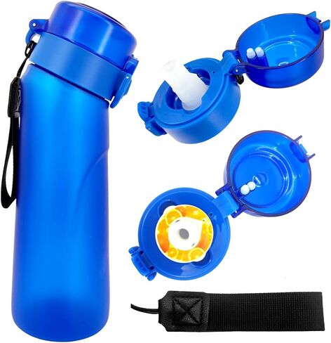 Air Water Bottle,750ML Scent Water Bottle with Air Water Flavour Pod,Leak Proof Sports Water Cup with Straw,Fruit Fragrance Water Bottle Suitable for Outdoor Sports (Blue+5 Pods) in Saudi Arabia