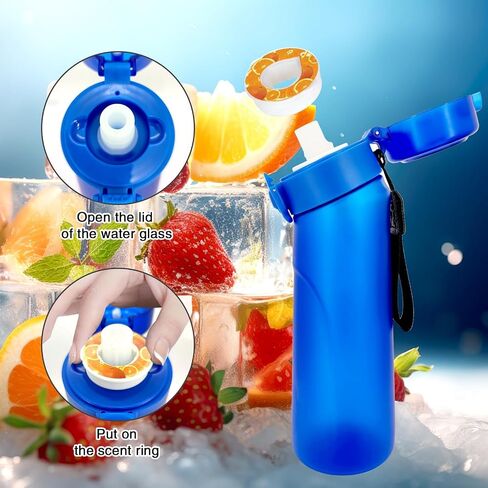 Air Water Bottle,750ML Scent Water Bottle with Air Water Flavour Pod,Leak Proof Sports Water Cup with Straw,Fruit Fragrance Water Bottle Suitable for Outdoor Sports (Blue+5 Pods) in Saudi Arabia