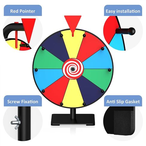 Prize Wheel, 12 Inch Spinning Wheel for Prizes, 10 Slots Color Prize Wheel Spinner with Stand, Table Spinning Wheel, Spin Wheel for Trade Shows, Carnivals, Spin The Wheel Game for Home Game in Kuwait