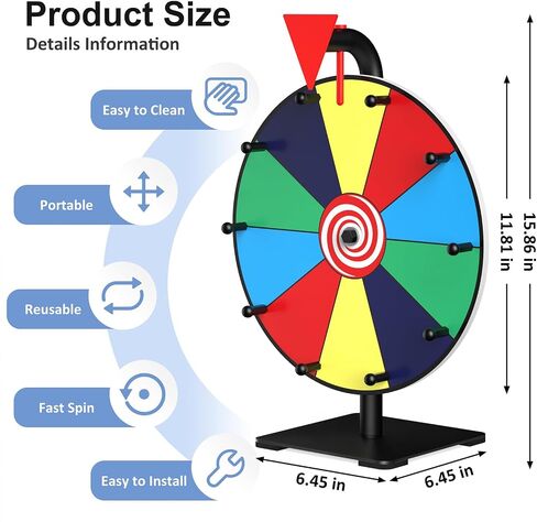 Prize Wheel, 12 Inch Spinning Wheel for Prizes, 10 Slots Color Prize Wheel Spinner with Stand, Table Spinning Wheel, Spin Wheel for Trade Shows, Carnivals, Spin The Wheel Game for Home Game in Kuwait