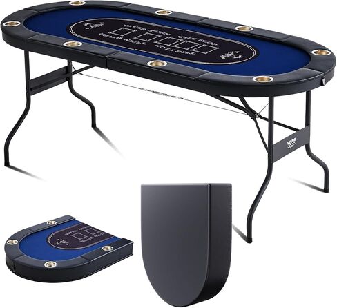VEVOR Foldable Poker Table for 8 Player, Blackjack Texas Holdem Table with Padded Rails and Stainless Steel Cup Holders, 72" Oval Casino Leisure Table,Blue,Portable Folding Card Board Game Table in Saudi Arabia