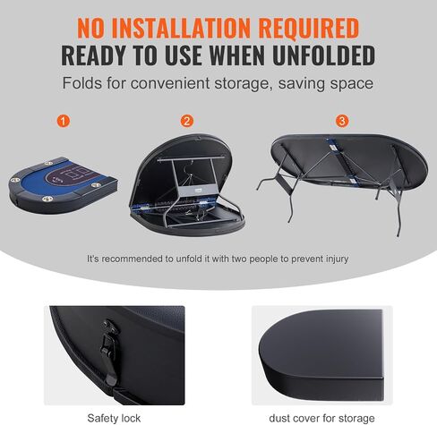 VEVOR Foldable Poker Table for 8 Player, Blackjack Texas Holdem Table with Padded Rails and Stainless Steel Cup Holders, 72" Oval Casino Leisure Table,Blue,Portable Folding Card Board Game Table in Saudi Arabia