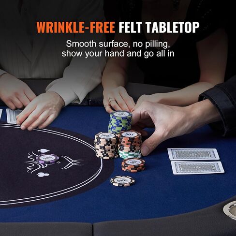 VEVOR Foldable Poker Table for 8 Player, Blackjack Texas Holdem Table with Padded Rails and Stainless Steel Cup Holders, 72" Oval Casino Leisure Table,Blue,Portable Folding Card Board Game Table in Saudi Arabia