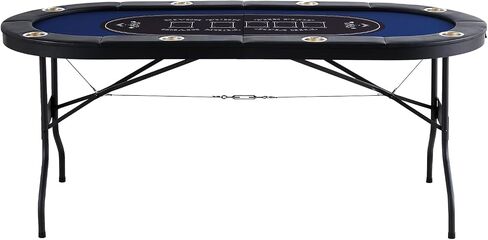 VEVOR Foldable Poker Table for 8 Player, Blackjack Texas Holdem Table with Padded Rails and Stainless Steel Cup Holders, 72" Oval Casino Leisure Table,Blue,Portable Folding Card Board Game Table in Saudi Arabia