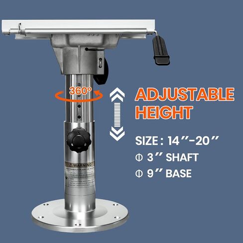 Adjustable Aluminum Boat Seat Pedestal 14-20 Inch Height with Slide, Locking Mechanism, Silver Matte Brushed Finish, Ideal for Fishing Boats and Marine Vessels in Saudi Arabia
