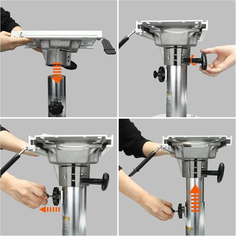 Adjustable Aluminum Boat Seat Pedestal 14-20 Inch Height with Slide, Locking Mechanism, Silver Matte Brushed Finish, Ideal for Fishing Boats and Marine Vessels in Saudi Arabia