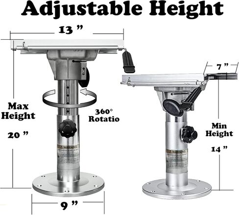Adjustable Aluminum Boat Seat Pedestal 14-20 Inch Height with Slide, Locking Mechanism, Silver Matte Brushed Finish, Ideal for Fishing Boats and Marine Vessels in Saudi Arabia