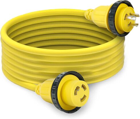25ft 30Amp 125V RV Power Wire Cord Marine Shore Boat L5-30 Yellow 25 Feet Heavy Duty Electrical Power Cable, NEMA L5-30P to NEMA L5-30R in Kuwait