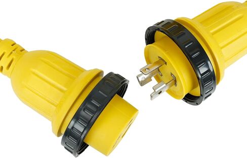25ft 30Amp 125V RV Power Wire Cord Marine Shore Boat L5-30 Yellow 25 Feet Heavy Duty Electrical Power Cable, NEMA L5-30P to NEMA L5-30R in Kuwait