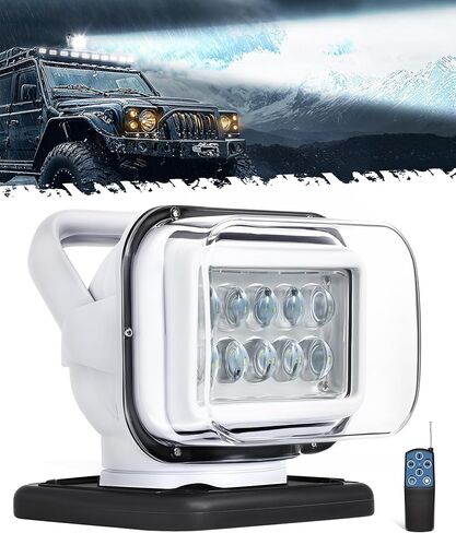 كشاف LED للتحكم عن بعد من Partsam، كشاف دوار 360 درجة لإعادة الضبط التلقائي للشاحنات الصغيرة على الطرق الوعرة والقوارب البحرية 12 فولت - 24 فولت، 6 مغناطيسات قوية مدمجة، أبيض in Kuwait