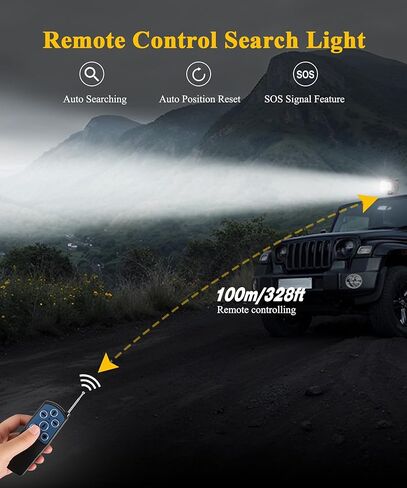 كشاف LED للتحكم عن بعد من Partsam، كشاف دوار 360 درجة لإعادة الضبط التلقائي للشاحنات الصغيرة على الطرق الوعرة والقوارب البحرية 12 فولت - 24 فولت، 6 مغناطيسات قوية مدمجة، أبيض in Kuwait