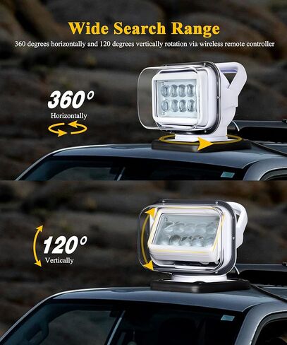 كشاف LED للتحكم عن بعد من Partsam، كشاف دوار 360 درجة لإعادة الضبط التلقائي للشاحنات الصغيرة على الطرق الوعرة والقوارب البحرية 12 فولت - 24 فولت، 6 مغناطيسات قوية مدمجة، أبيض in Kuwait