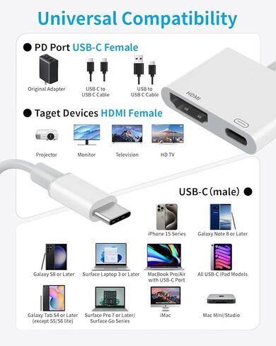محول Lightning إلى HDMI، [معتمد من Apple MFi] كابل توصيل شاشة Lightning إلى Digital AV Audio، 1080P HD Video HDMI مزامنة الشاشة مع منفذ شحن لأجهزة iPhone وiPad وiPod إلى التلفزيون/جهاز العرض/الشاشة in Saudi Arabia