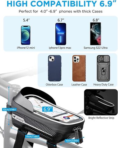 whale fall Hard Casing Bike Bag, Bike Accessories, Never Deform/Waterproof, Bike Phone Holder Bike Phone Mount with 0.25mm Sensitive TPU Touch-Screen, with Rain Cover for Phones under 6.9'' in Saudi Arabia