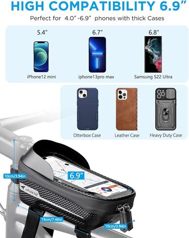 whale fall Hard Casing Bike Bag, Bike Accessories, Never Deform/Waterproof, Bike Phone Holder Bike Phone Mount with 0.25mm Sensitive TPU Touch-Screen, with Rain Cover for Phones under 6.9'' in Saudi Arabia