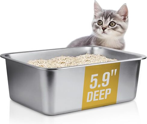 Stainless Steel Cat Litter Box with Lid-Covered Litter Box, Extra Large Metal Litter Box, Easy to Clean for Multiple Cats, Includes Scratch Pad and Cat Scratcher Mat-3-in-1 Enclosed Cat Litter Boxes in Saudi Arabia