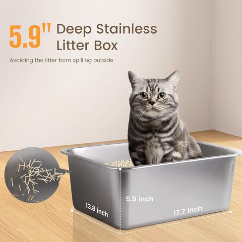 Stainless Steel Cat Litter Box with Lid-Covered Litter Box, Extra Large Metal Litter Box, Easy to Clean for Multiple Cats, Includes Scratch Pad and Cat Scratcher Mat-3-in-1 Enclosed Cat Litter Boxes in Saudi Arabia