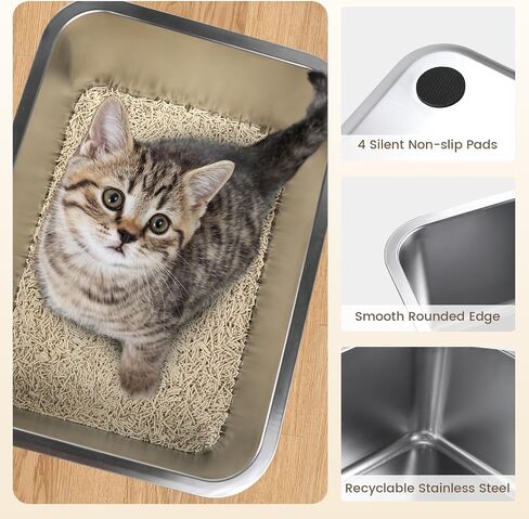 Stainless Steel Cat Litter Box with Lid-Covered Litter Box, Extra Large Metal Litter Box, Easy to Clean for Multiple Cats, Includes Scratch Pad and Cat Scratcher Mat-3-in-1 Enclosed Cat Litter Boxes in Saudi Arabia