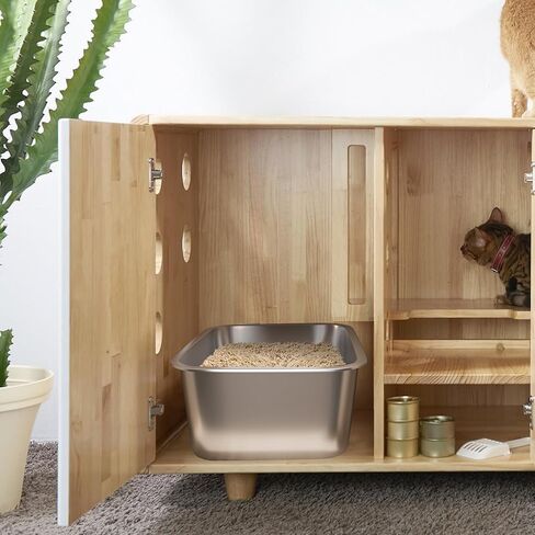 Stainless Steel Cat Litter Box with Lid-Covered Litter Box, Extra Large Metal Litter Box, Easy to Clean for Multiple Cats, Includes Scratch Pad and Cat Scratcher Mat-3-in-1 Enclosed Cat Litter Boxes in Saudi Arabia