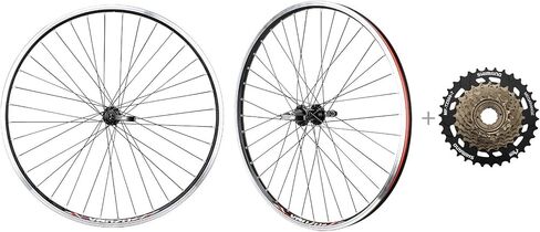 CyclingDeal MTB Bicycle Double Wall Rims 26" Wheelset - Front & Rear Mountain Bike Wheels - Compatible with Shimano MF-TZ500 Freewheel in Saudi Arabia
