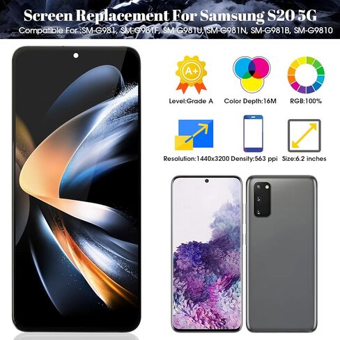 Incell for Samsung S20 5g Screen Replacement for Samsung Galaxy S20 5g LCD Digitizer Repair Kits for Samsung SM-G981 Touch Screen Display Assembly Replacement with Frame Silver (Without Fingerprint) in Saudi Arabia