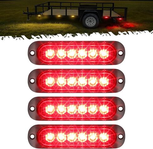 Partsam 4Pcs 4.4 inch Aluminum Housing Red/Amber LED Clearance Side Marker Lights, Surface Mount Marker Lights of Trailer Pickup Truck Tractor RV Motorcycle Golf Cart,IP67 Waterproof(2Red +2 Amber) in Saudi Arabia