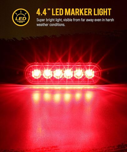 Partsam 4Pcs 4.4 inch Aluminum Housing Red/Amber LED Clearance Side Marker Lights, Surface Mount Marker Lights of Trailer Pickup Truck Tractor RV Motorcycle Golf Cart,IP67 Waterproof(2Red +2 Amber) in Saudi Arabia