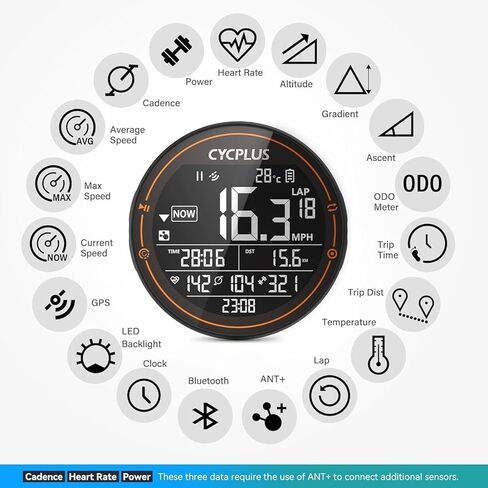 كمبيوتر دراجة CYCPLUS GPS، كمبيوتر لاسلكي لركوب الدراجات، ANT+ كمبيوتر بلوتوث للدراجة، عداد سرعة صغير، عداد مسافات مقاوم للماء، متتبع MTB، قابل لإعادة الشحن مع شاشة 2.5 بوصة لسائقي الدراجات في الهواء الطلق in Kuwait