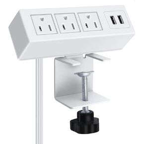 3 Outlet Desk Clamp Power Strip, Desktop Power Strip with USB Ports, Desk Mount USB Charging Power Station, on Desk Edge Power Outlet 125V 12A 1500W, 10 FT Desk Outlet Strip. (10FT, Black)