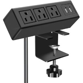 3 Outlet Desk Clamp Power Strip, Desktop Power Strip with USB Ports, Desk Mount USB Charging Power Station, on Desk Edge Power Outlet 125V 12A 1500W, 10 FT Desk Outlet Strip. (10FT, Black)