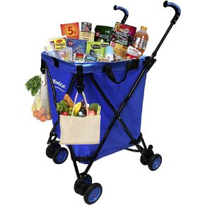 EasyGo Grocery Shopping Cart Laundry Basket Rolling Utility Cart with Wheels – Removable Canvas Bag, Versa Wheels & Rear Brakes - Easy Folding 120lb Capacity – Copyrighted, Black