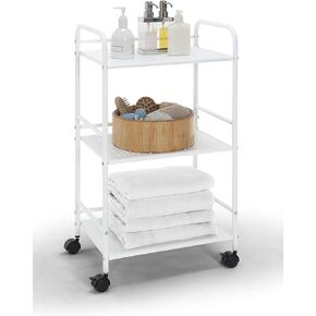 SunnyPoint Minimalist Style 3 Tier Utility Rolling Shelf Cart (WHT)