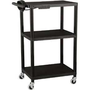 Norwood Commercial Furniture Mobile Utility AV Cart with Power Strip and Casters, Rolling Presentation and Media Cart on Wheels, Black