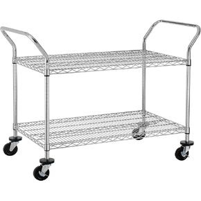 Finnhomy 2-Tier Commercial Grade Rolling Cart, Heavy Duty Utility Cart, Carts with Wheels and Handles, Kitchen Carts on Wheels, Metal Cart with 600 lbs Capacity, Shelf Size 24" D x 40" W, NSF