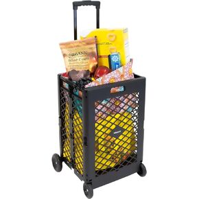 Mount-It! Mesh Rolling Utility Cart, Folding and Collapsible Hand Crate on Wheels, 55 Lbs Capacity