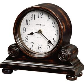 Howard Miller Murray Mantel Clock 635-150 – Vintage Worn Balck Finish with Brown Undertones, Applied Rosettes & Bun, Quartz, Triple-Chime Harmonic Movement