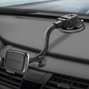 Universal Magnetic Phone Holder for Car, GPS Heavy Duty Gooseneck Magnet Mount [ Strong Suction Cup & Metal Plate] for Dashboard Auto Window Windshield, Long Arm Adjustable Stand for iPhone 15 Tablet