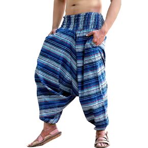 SARJANA HANDICRAFTS Mens Womens Cotton Striped Harem Pants Yoga Drop Crotch Trouser