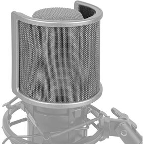 Geekria for Creators Mic Metal Pop Filter, Windscreen Cover with Metal Mesh and Foam Filter, Antipop Mask Compatible with Audio-Technica AT2020, FIFINE K669B, Rode NT-USB (Size S/Silver)