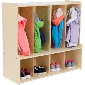 4-Section Coat Locker with Bench & Cubby Storage Organizer Cubes, Wooden Backpack Storage Organizer with Coat Hooks and Cubbies for Kids, Daycare, Classroom