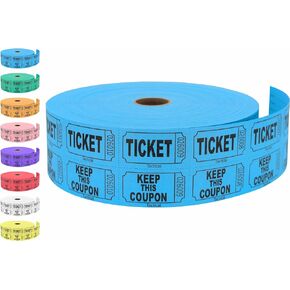 Tacticai 2000 Raffle Tickets, Blue (8 Color Selection), Double Roll, Tickets for Events, Entry, Class Reward, Fundraiser & Prizes