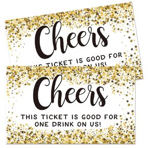 Gold Star Cheers Pack of 50 Free Drink Tickets for Events, Weddings & Parties