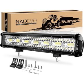 شريط إضاءة LED مقاس 20 بوصة من NAOEVO، قضبان LED للضباب/الطرق الوعرة/أضواء القيادة، مجموعة مصابيح عمل LED بقدرة 42000 لومن لشاحنة السيارة ATV UTV قارب جيب عربة الجولف، قطعة واحدة (أبيض) in Kuwait