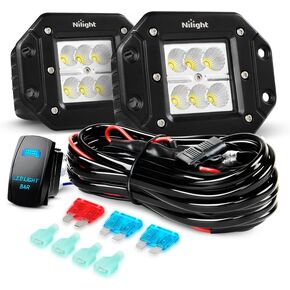 Nilight LED Light Bar 2PCS 18W Flush Mount Flood Led Off Road Lights 12V 5Pin Rocker Switch LED Light Bar Wiring Harness Kit, 2 Years Warranty, Model: ZH075