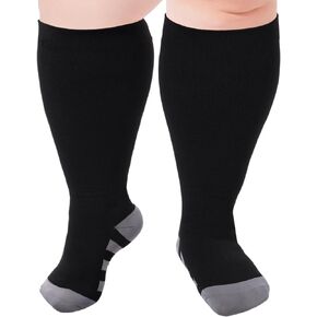 Plus Size Compression Socks for Women & Men Wide Calf 15-20 mmhg Knee High Support Socks for Running