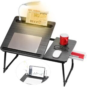 Plus XL Upgraded Laptop Desk with Light USB Port, iPad Holder, Drawer Storage - Larger 23.6IN Size - Multifunctional Lap Desk for Bed, Home Office, Breakfast Tray, Fordable Legs Desk (Black)