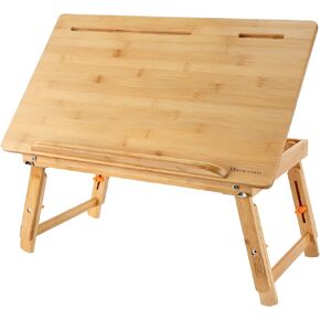 Drawing Table Nnewvante Laptop Desk Adjustable Drafting Desk Foldable Bamboo Bed Tray with Tablet Slot for Adult Kids, Large