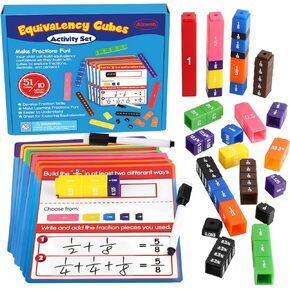 Interlocking Fraction Cubes Activity Set - Math Manipulatives for Elementary School, Equivalent Fraction Manipulatives, Percents Cubes, Decimals Cubes, Homeschool Supplies