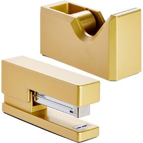 Paper Junkie 2 Piece Matte Gold Stapler and Tape Dispenser Set for Home Office Decor, Classroom Supplies, Desk Accessories for Dorm Room, Students, Teachers, Office Organization