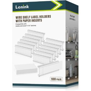 Lenink 30Pcs Wire Shelf Label Holders with 30Pcs Label Paper Inserts, Plastic Wire Rack Label Holder Compatible with Metro and Nexel 1-1/4in Shelves, Label Area 3in Lx1.25in H